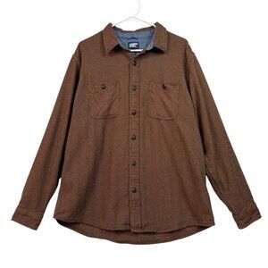 Lands End Men's Brown Herringbone Long Sleeve Shirt Size Large